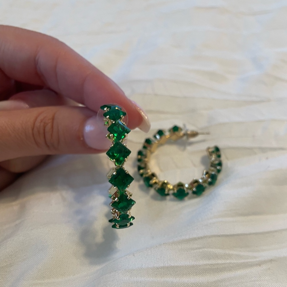 Elegant Green and Gold Hoop Earrings
